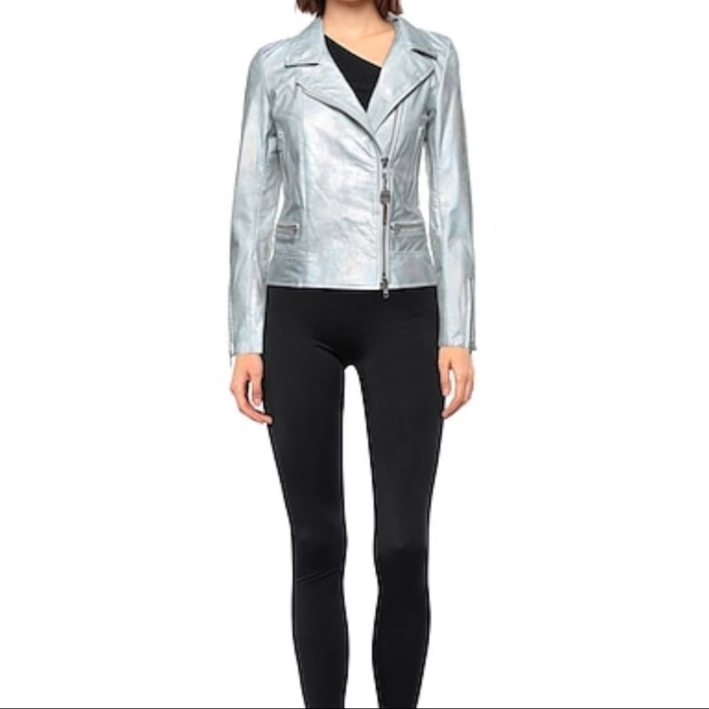S.W.OR.D Women’s Gray Leather Biker Moto Jacket Size EU 42 US 6